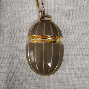 ❤️LANVIN PARIS Gray Enamel XL Egg Pendant and Gold Necklace